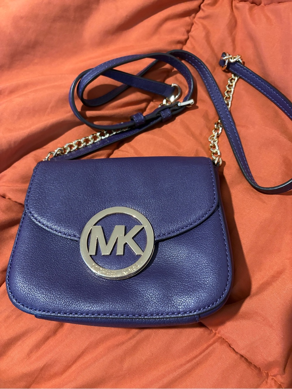 Michael Kors Violet Leather Crossbody with Gold MK Emblem